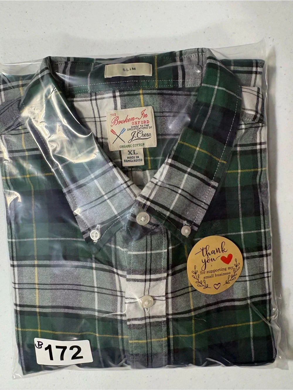 J. Crew shirt men’s XL slim fit green The broken Oxford organic cotton long slv.